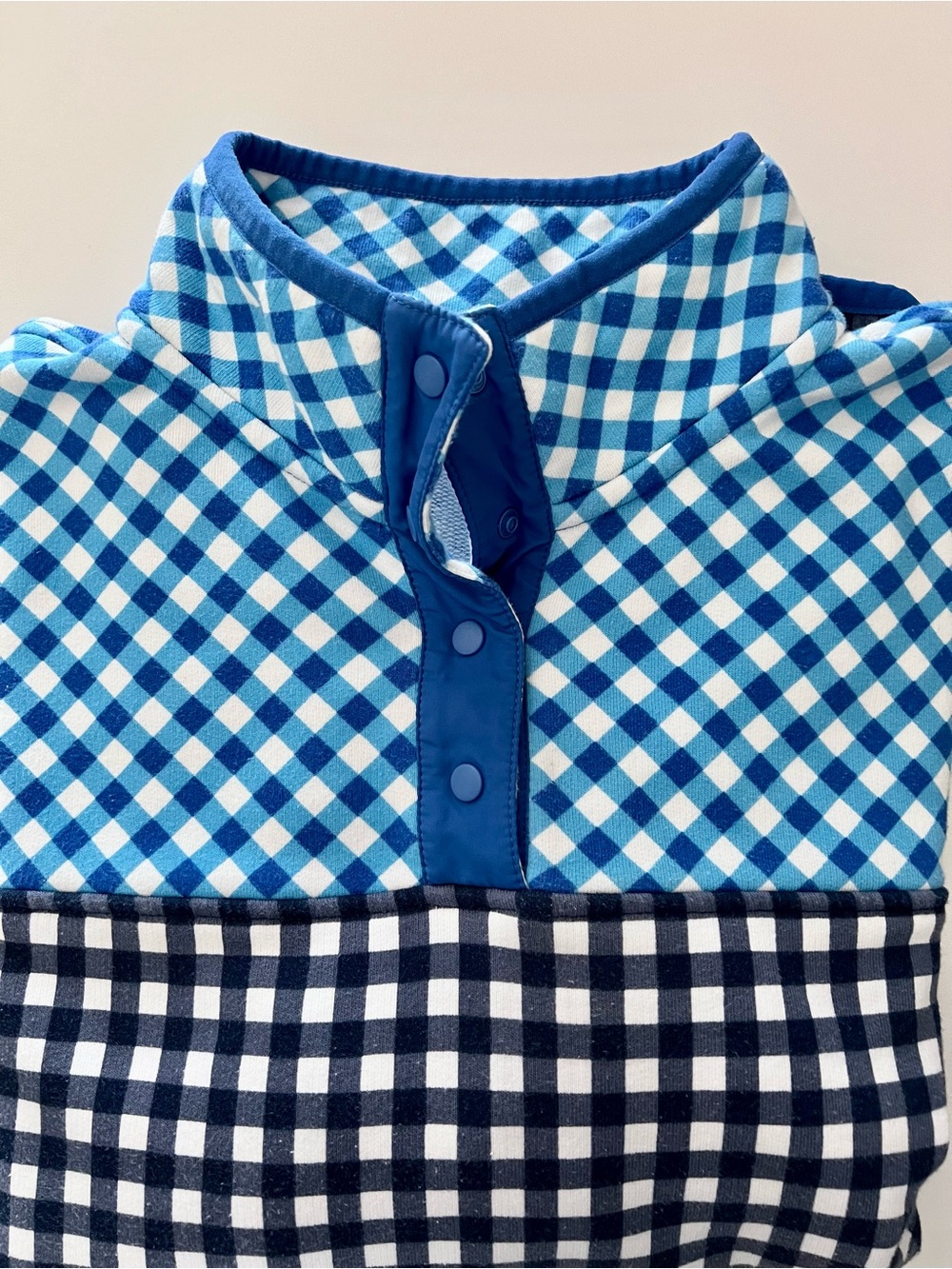 Lands' End x Draper James Gingham Navy & Blue Snap Neck Pullover Sweatshirt Sz L - Picture 6 of 9
